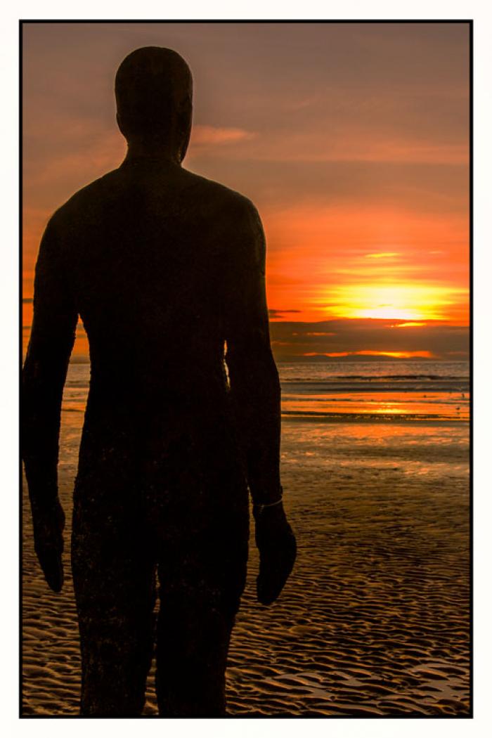 Looking into the setting sun, Another Place, Crosby Beach
