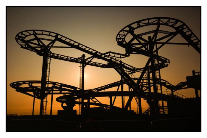 Fairground ride at sunset, Pleasureland Southport