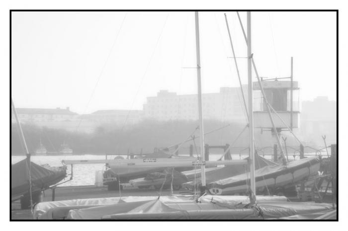 Misty afternoon over West Lancs Yacht Club, Marine Lake, Southport 