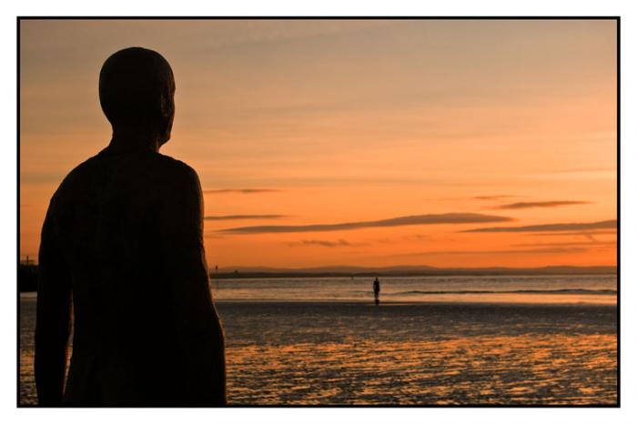 Iron man, looking towards the setting sun, Another Place, Crosby Beach 
