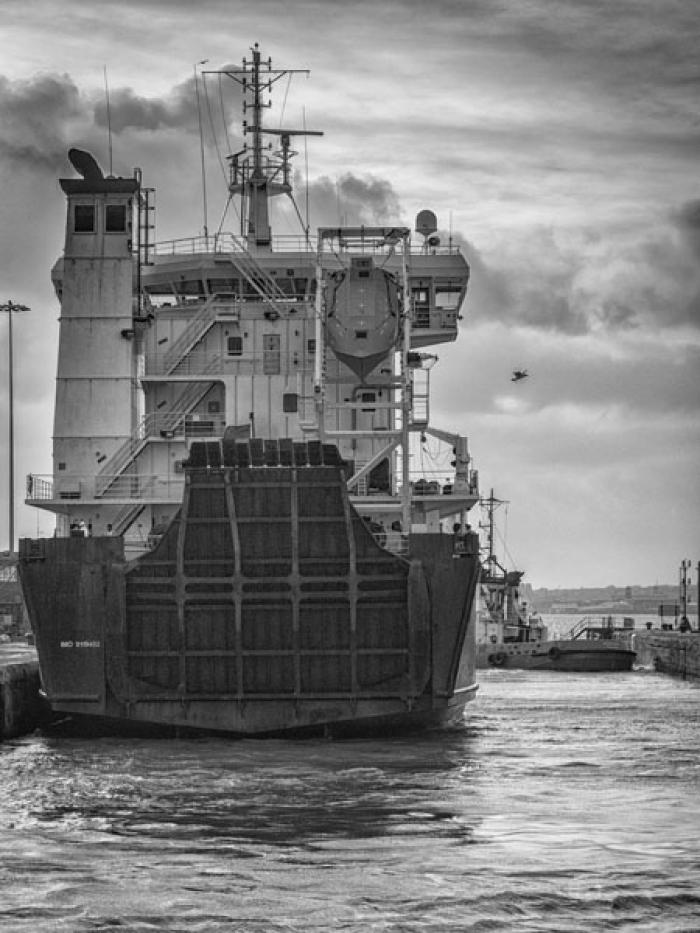 Cargo Ship leaving Langton Lock, Liverpool