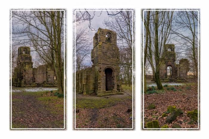 The ruins of St Catherine's Chapel, Lydiate, Merseyside (Triptych)