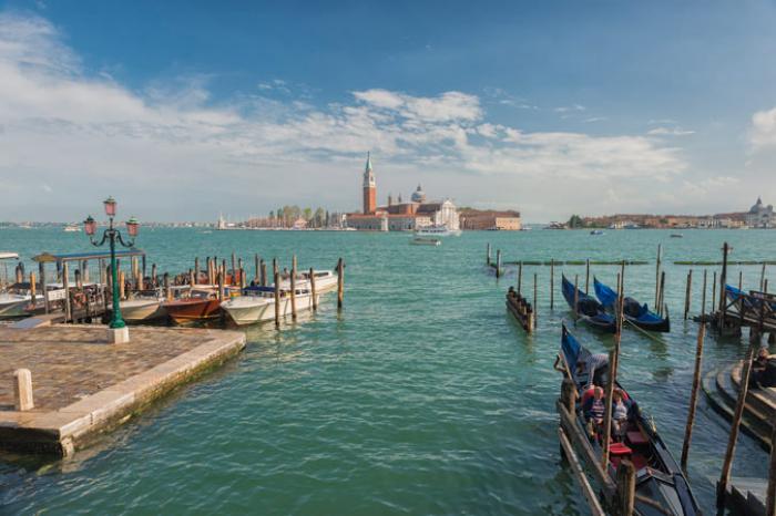 Tethered boats, Gondolas and the Island of St Giorgio Maggiore