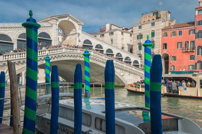 Boat poles and the Rialto Bridge, Venice