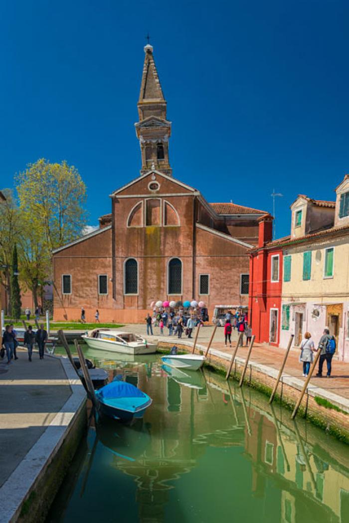 The Leaning Bell Tower of the Church of St Martin's, Burano, Venetian Lagoon   