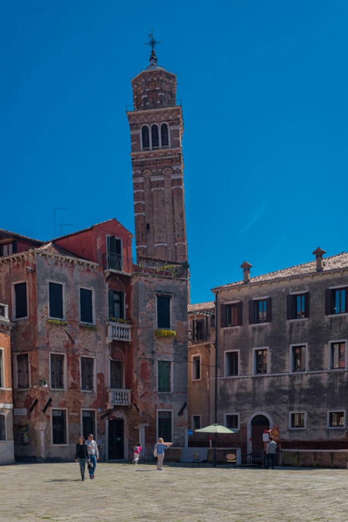 The leaning Bell Tower of Santo Stefano, Venice