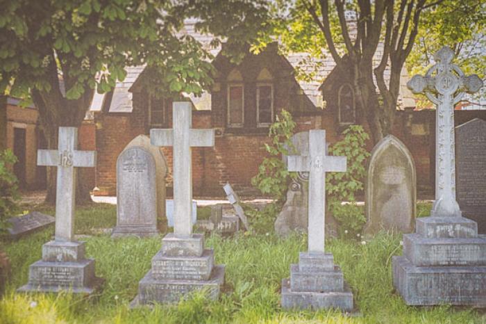 Grave Stones and the old Morgue, Duke Street Cemetery, Southport